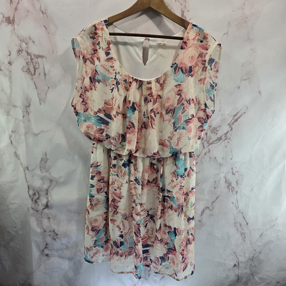 Anthropologie Dress Womens XL Pink Floral As U Wish Watercolor Short Sleeve